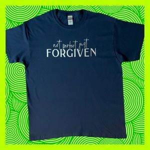 Unisex t-shirt. Blue (dark) with grey font.